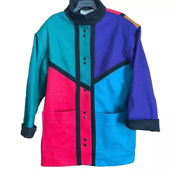 Vtg International Scene Colorblock Wool Coat 70s Women’s 7/8 Abstract *READ - Picture 1 of 11